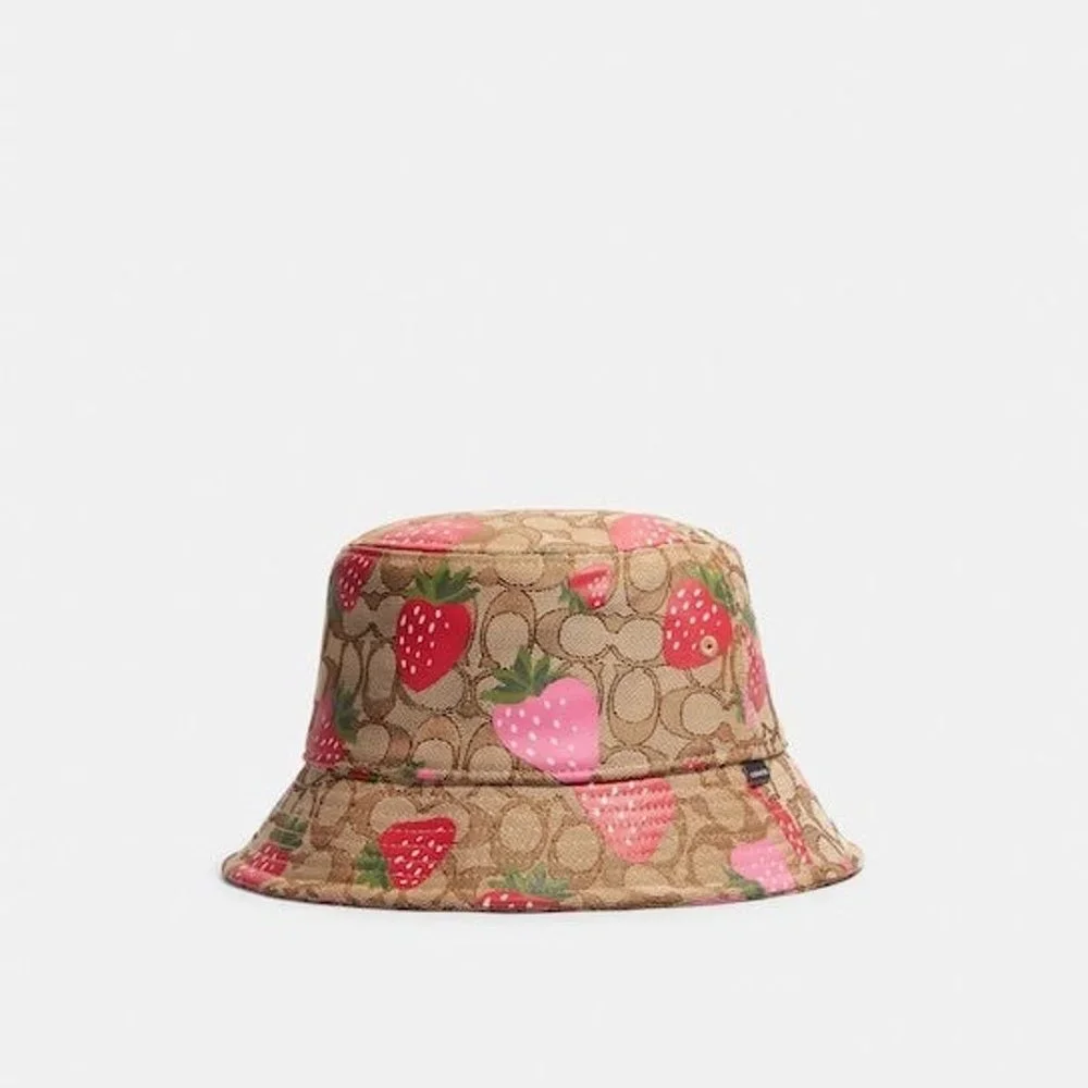 NWT Coach Signature Wild Strawberry Print Bucket Hat CH392 - Picture 11 of 11